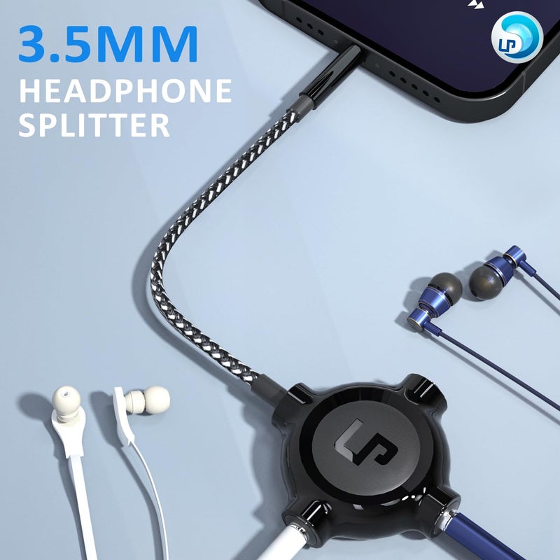 LP موصل سماعات الرأس LP، موصل صوت ستيريو 3.5 مم مضفر من النايلون، ذكر إلى 3 منافذ أنثوية لجهاز MacBook، Mac، iPad، iPhone(â‰¤6)، iPod، جهاز لوحي، كمبيوتر محمول، كمبيوتر شخصي، سماعة أذن، كيندل، مشغل MP3، مكبر صوت والمزيد - Image 2